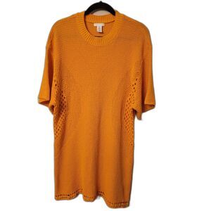 H&M Orange Mesh Swim Cover Up‎ Women XL Short Sleeve Crew Neck Beach Swim Wear